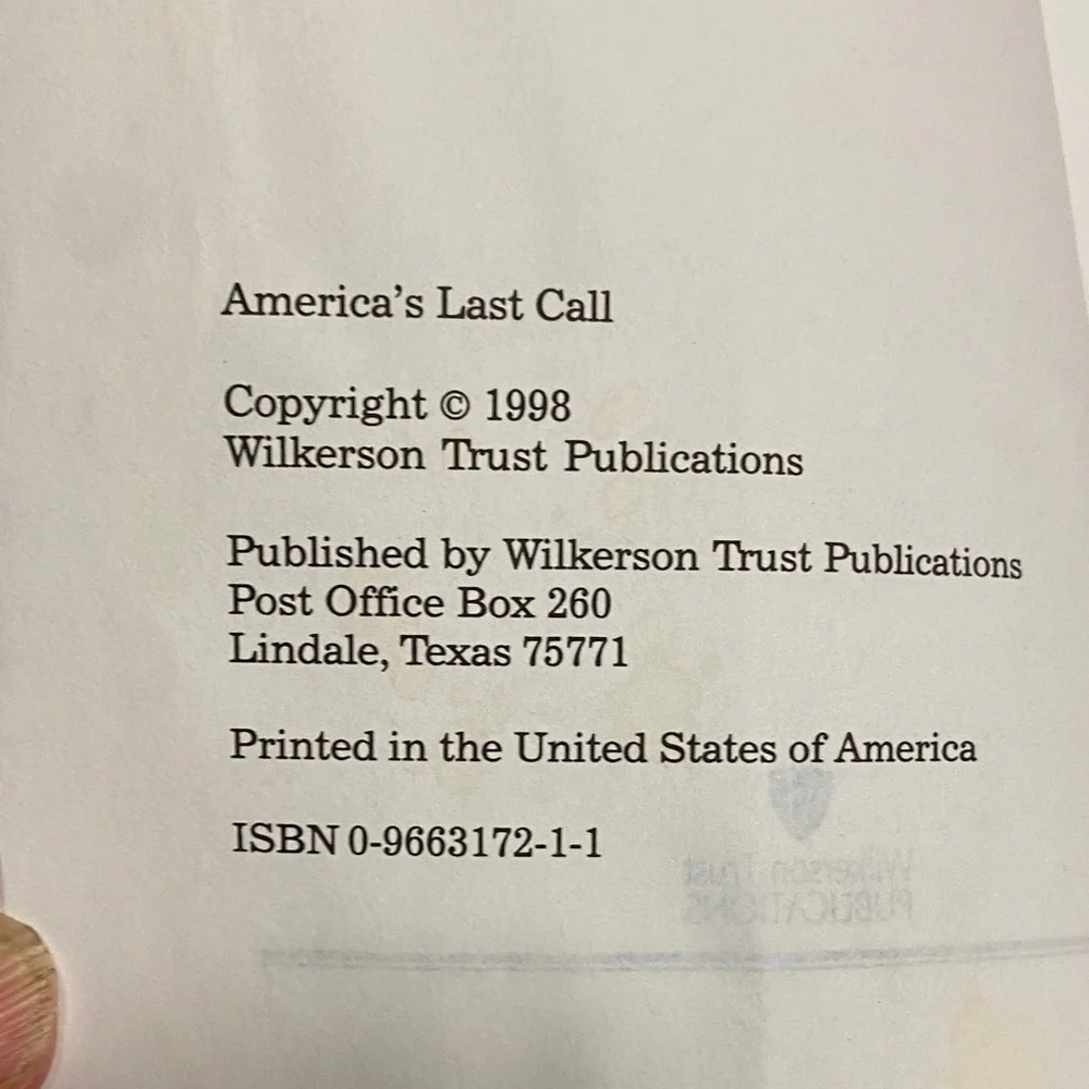 Y2K Era America's Last Call Book by David Wilkerson Financial Wisdom